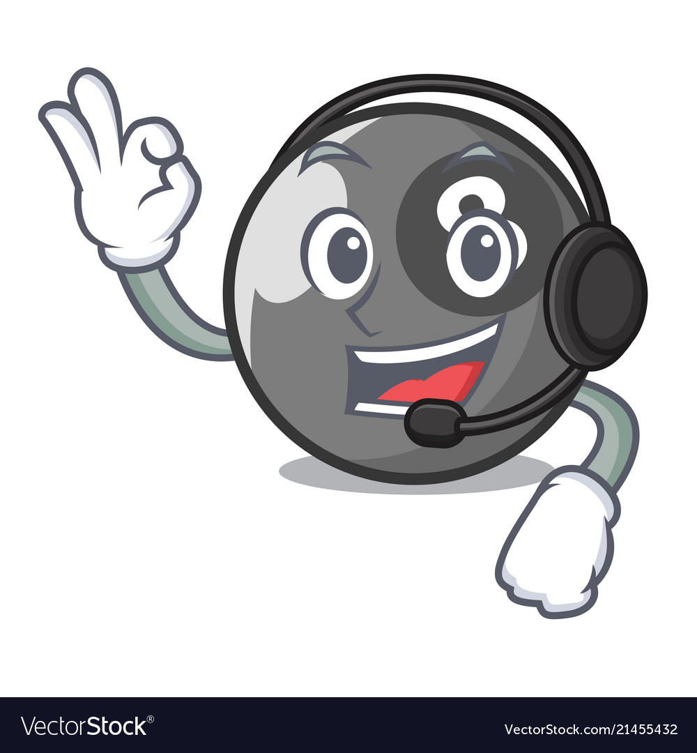 With headphone billiard ball mascot cartoon