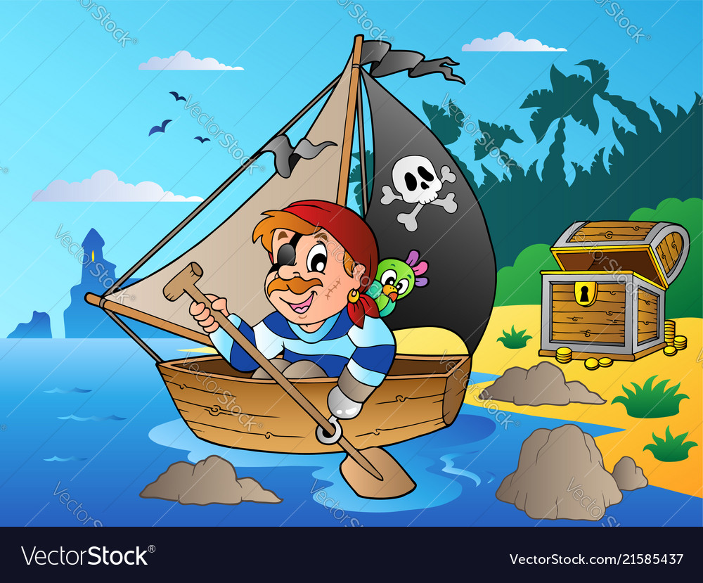 Coast with young cartoon pirate 1 Royalty Free Vector Image