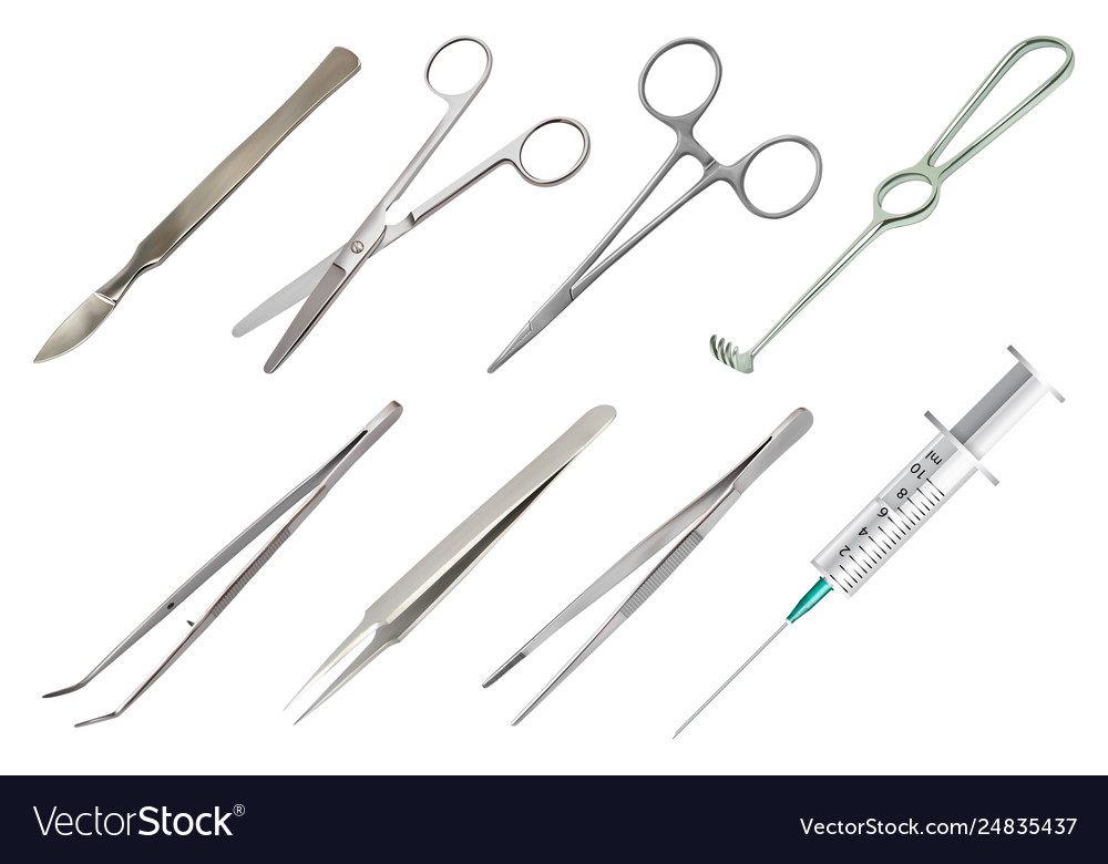 Set surgical instruments different types vector image Set surgical instruments different types