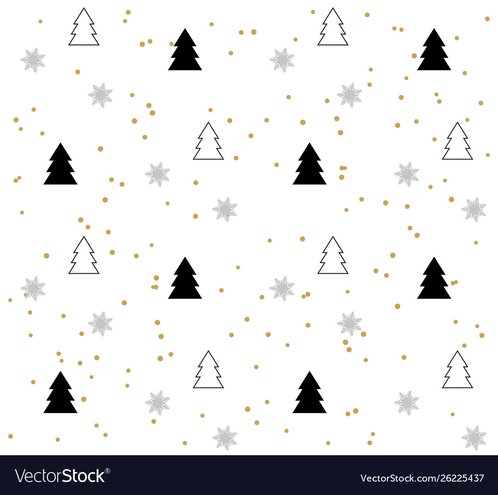 White seamless pattern with black christmas trees