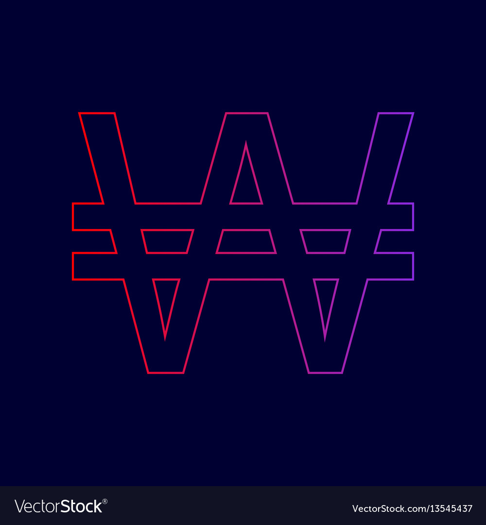 Won sign line icon with gradient from red