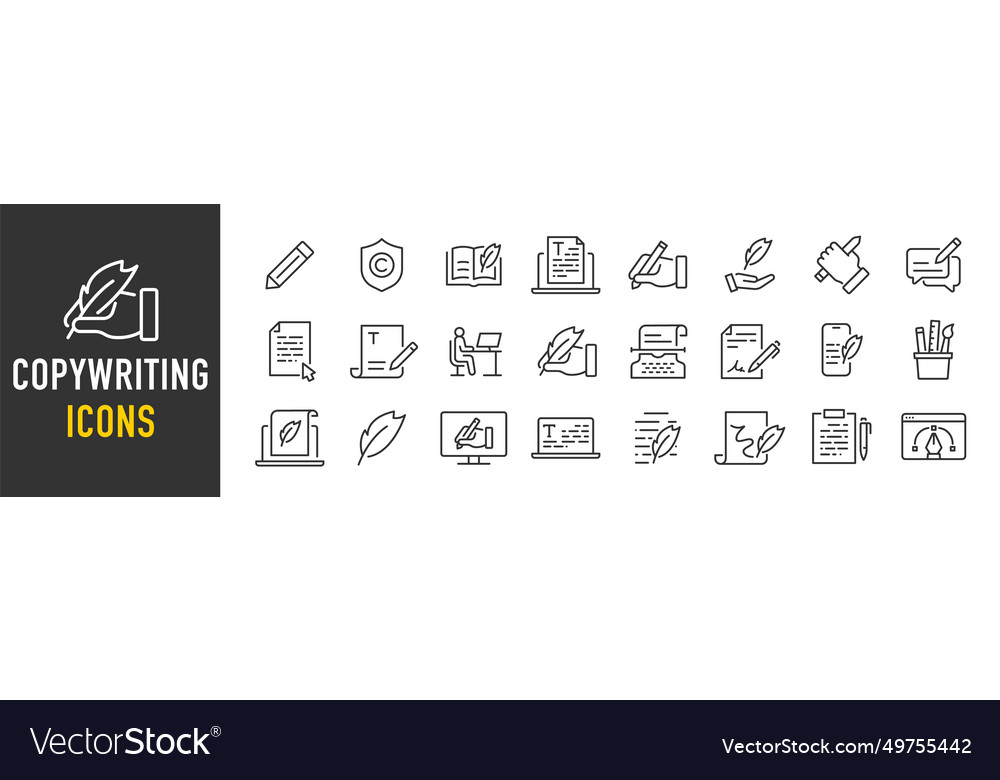 Copywriting web icons in line style document vector image Copywriting web icons in line style document
