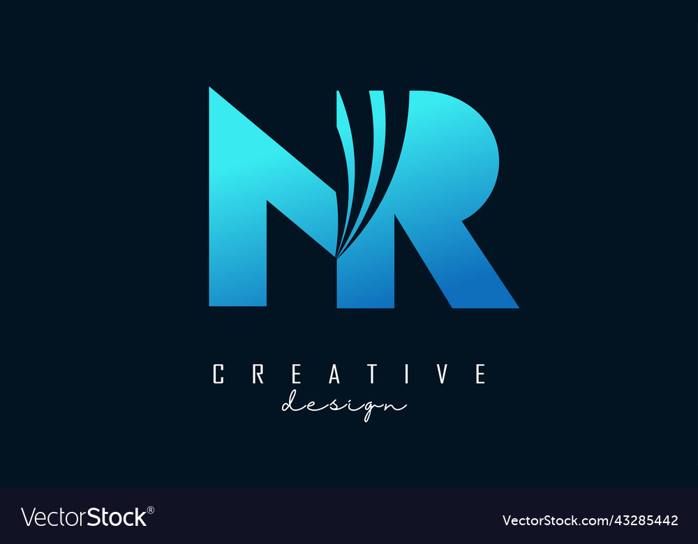 Creative blue letters nr n r logo with leading