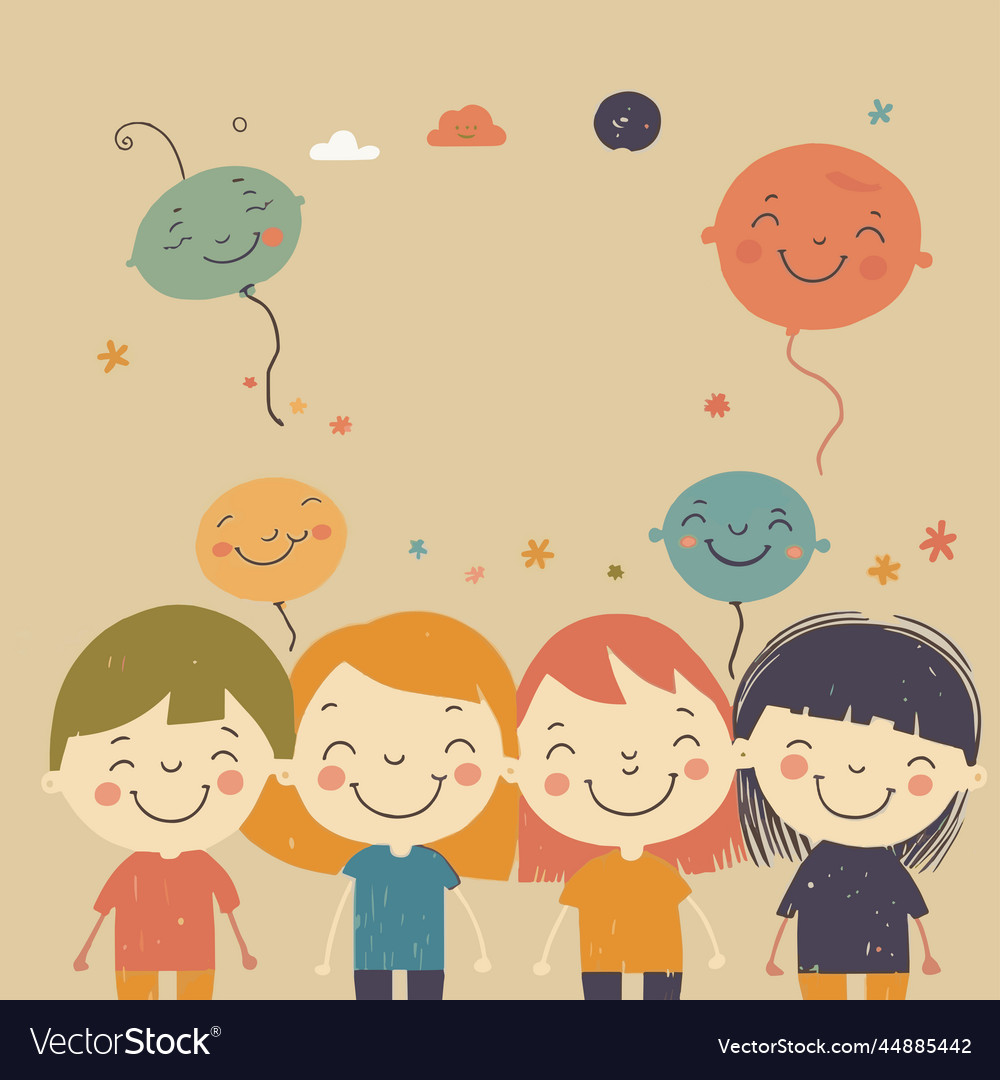 Happy cute kids children jumping flat design