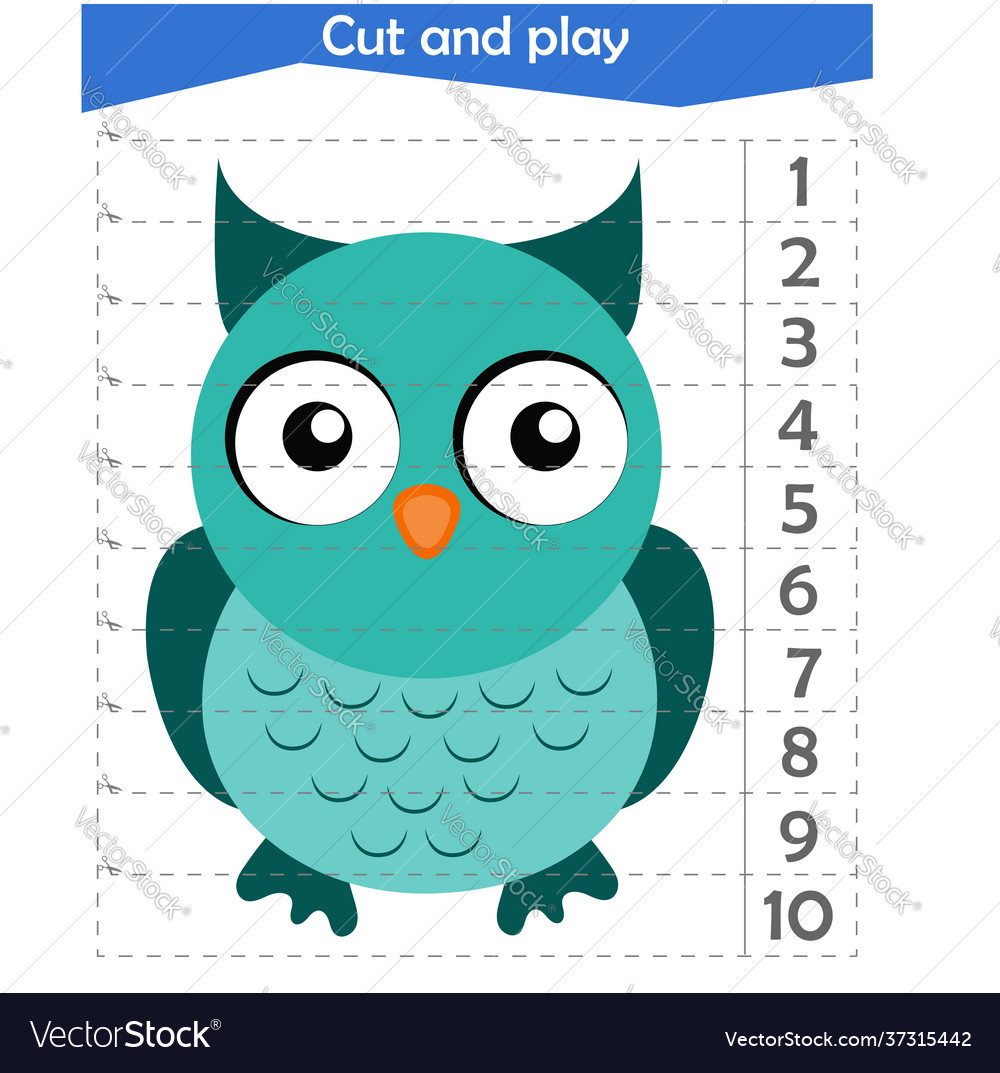 Math puzzle for children we cut and collect owl