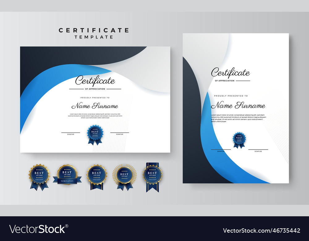 Modern blue and black certificate of achievement