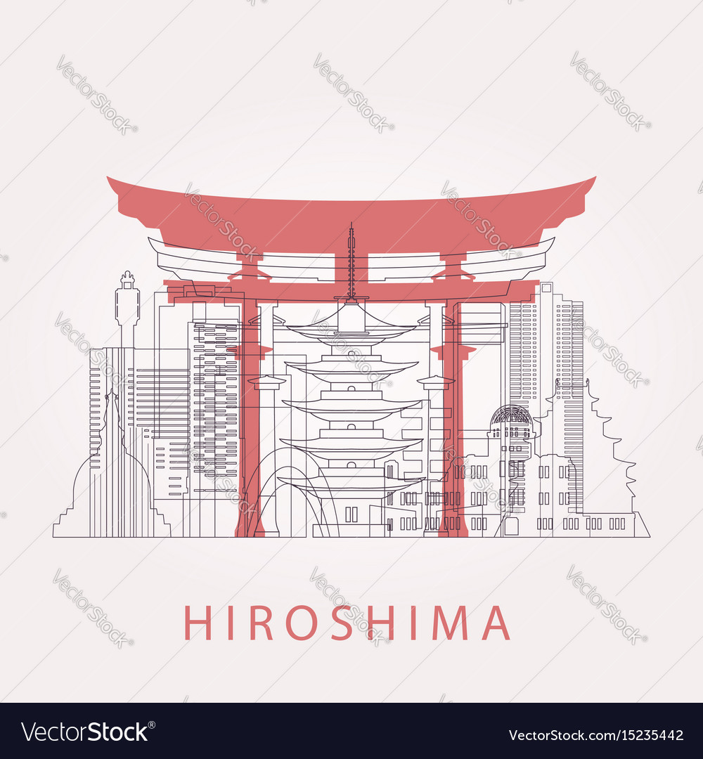 Outline hiroshima skyline with landmarks