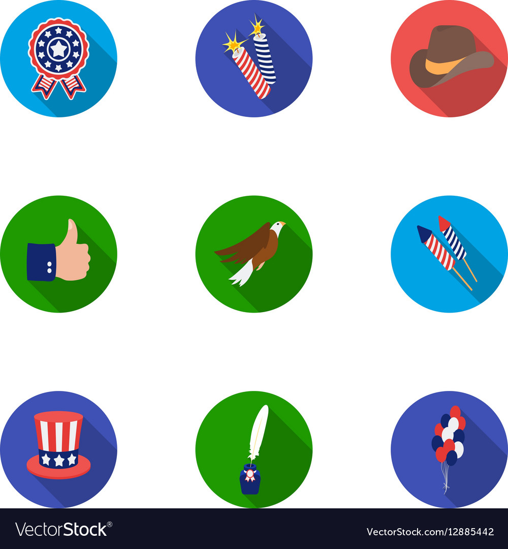 Patriot day set icons in flat style big