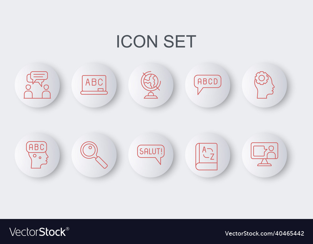 Set line foreign language online study learning vector image Set line foreign language online study learning