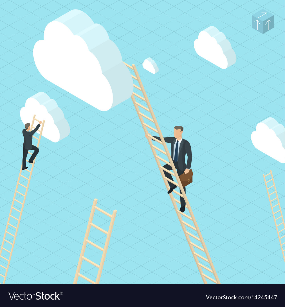 Businessmen ladder climbing to clouds Royalty Free Vector