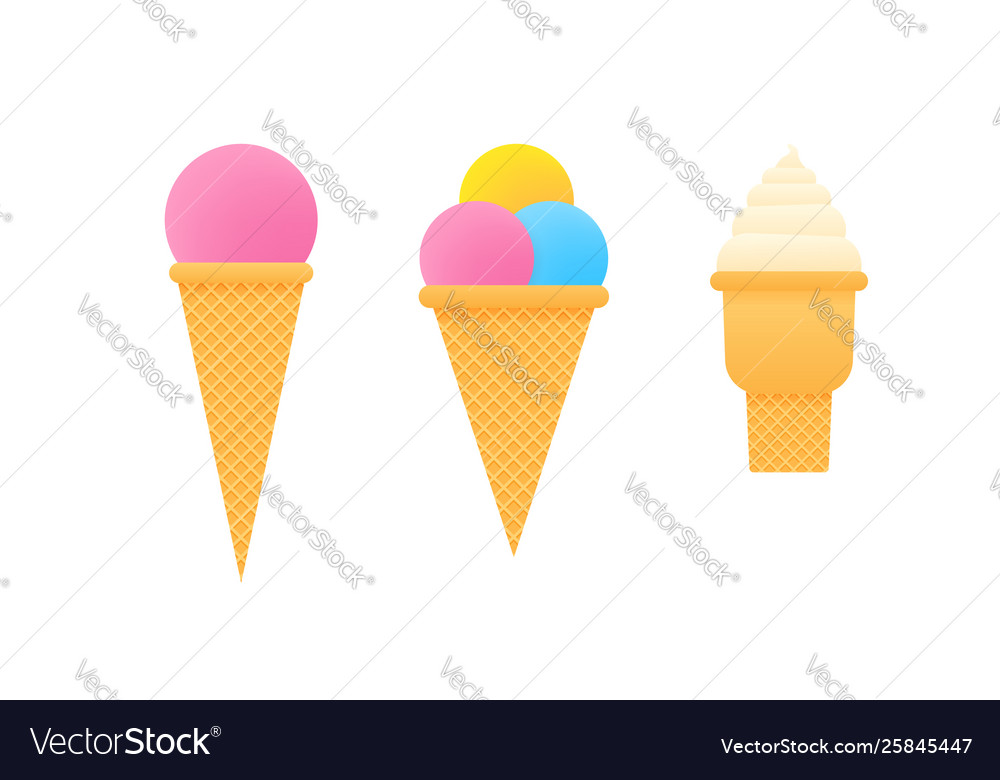 Collection ice cream cones isolated on white