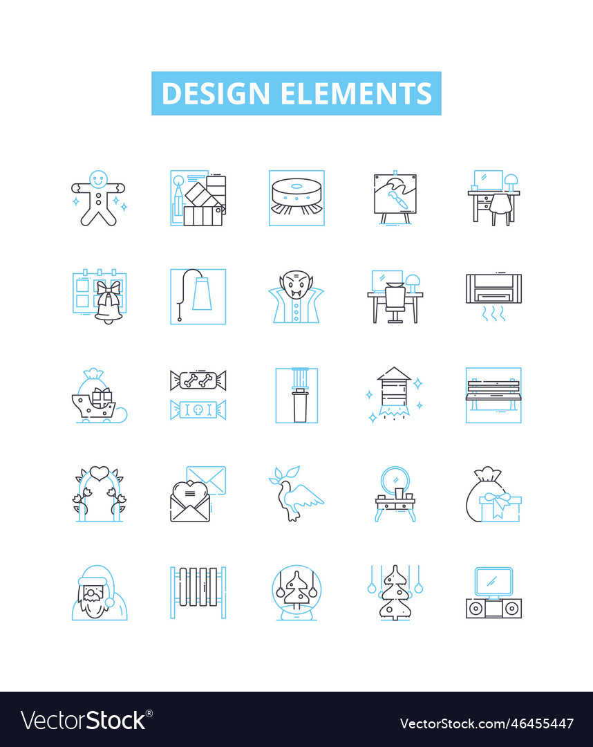 Design elements line icons set colour vector image Design elements line icons set colour