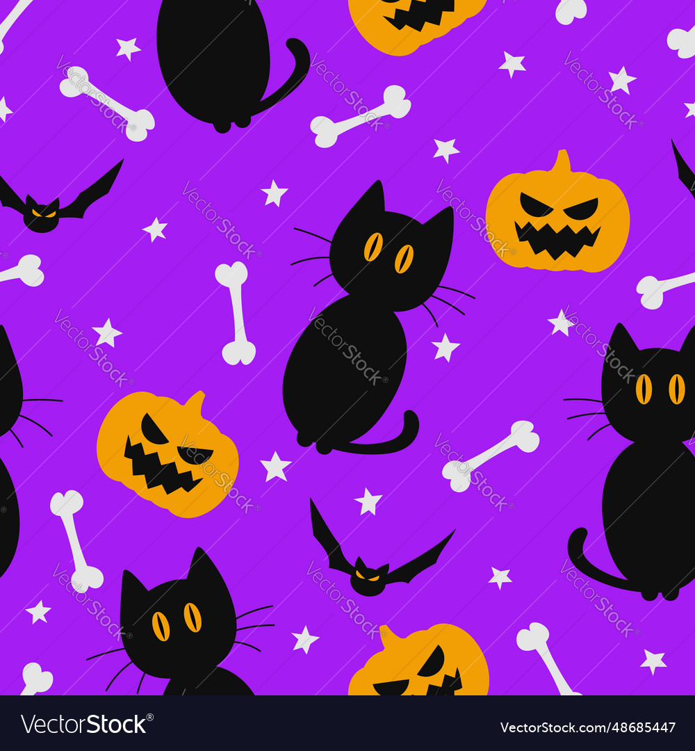 Halloween seamless pattern with black cats Vector Image