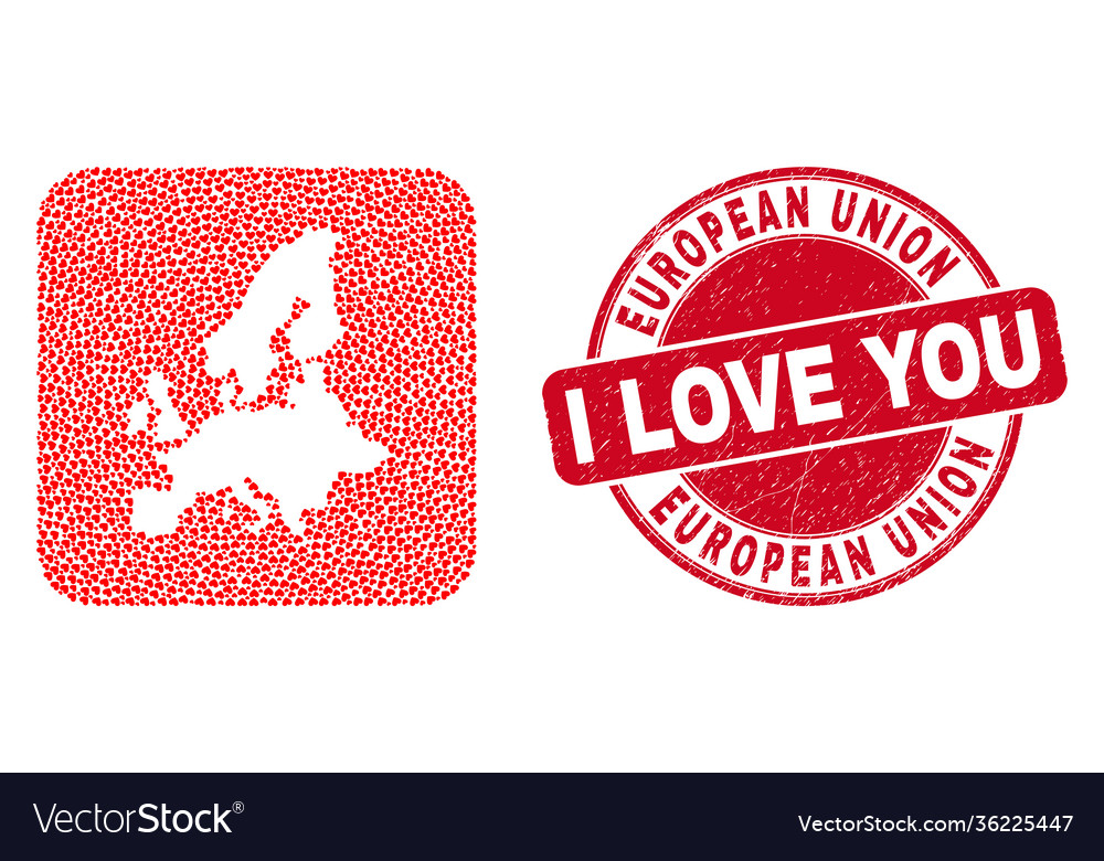 Love watermark stamp and european union map heart