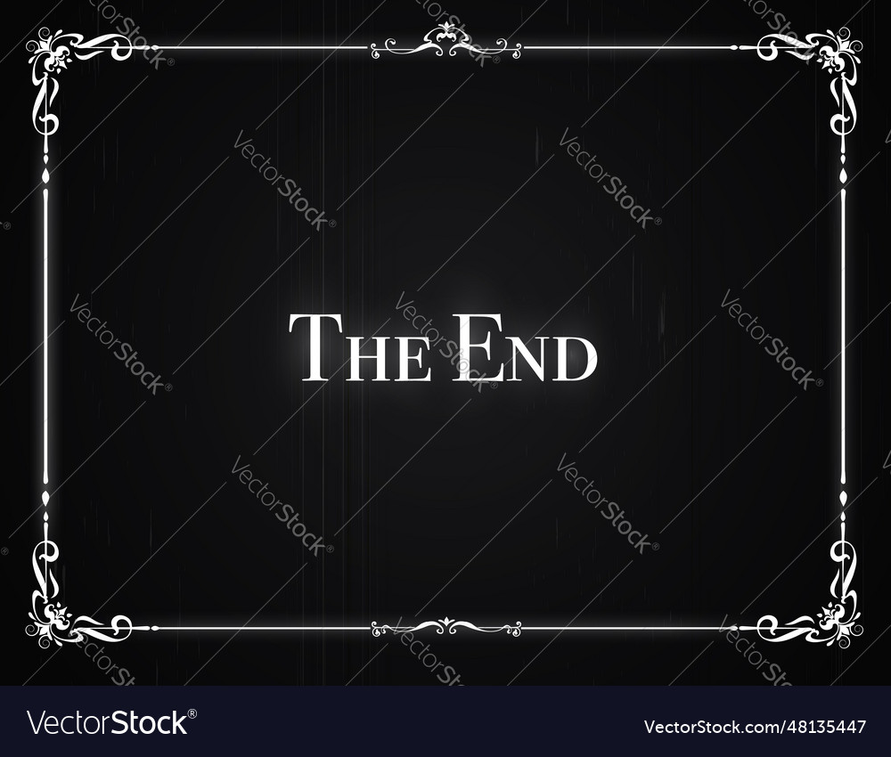 Silent movie film end screen with vintage border vector image Silent movie film end screen with vintage border