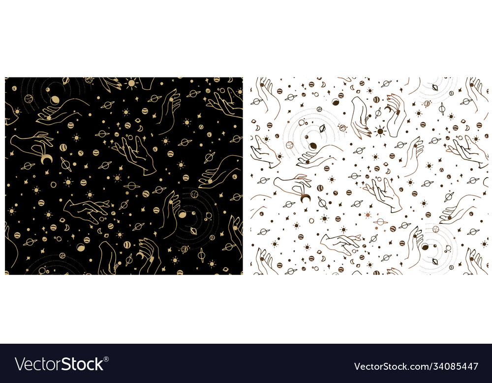 Wiccan seamless pattern with magic symbols space vector image Wiccan seamless pattern with magic symbols space