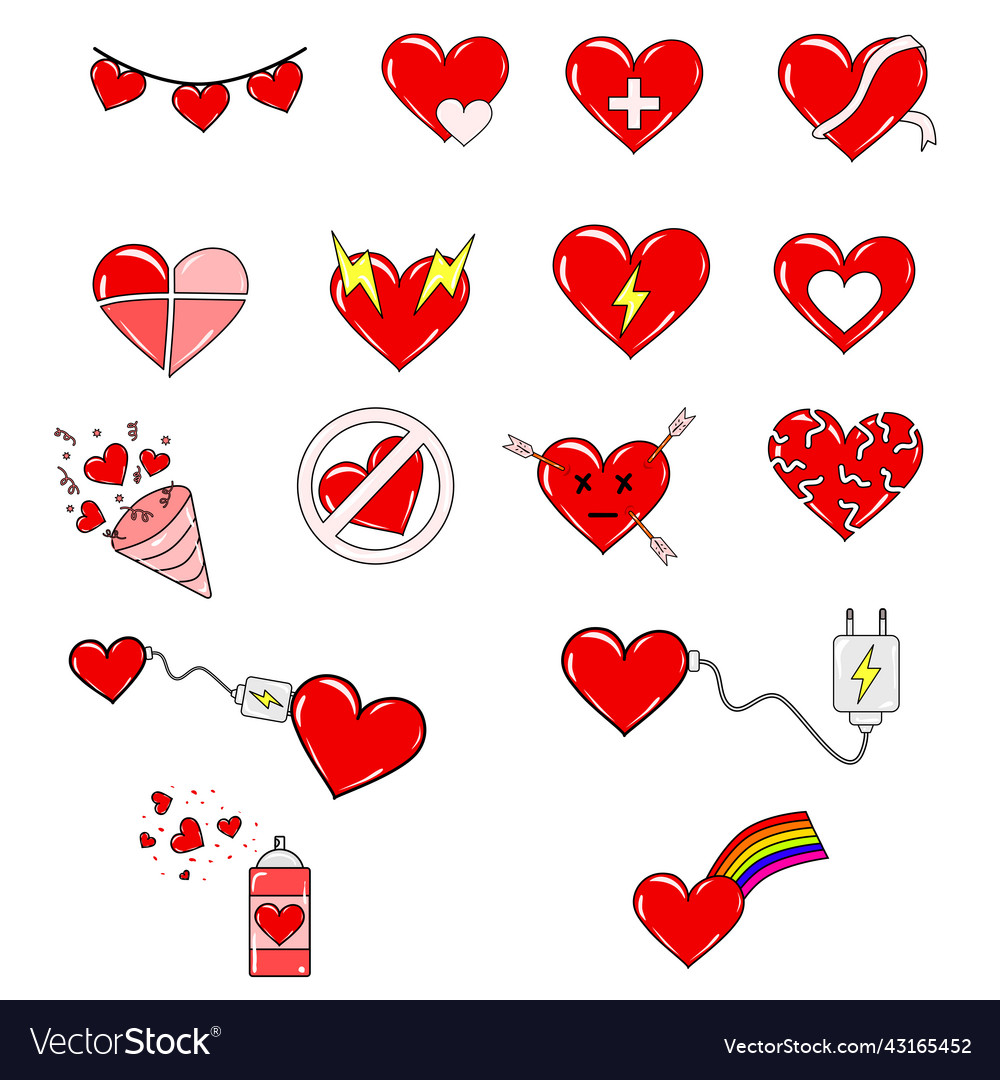 Big set collection elements with red heart vector image Big set collection elements with red heart