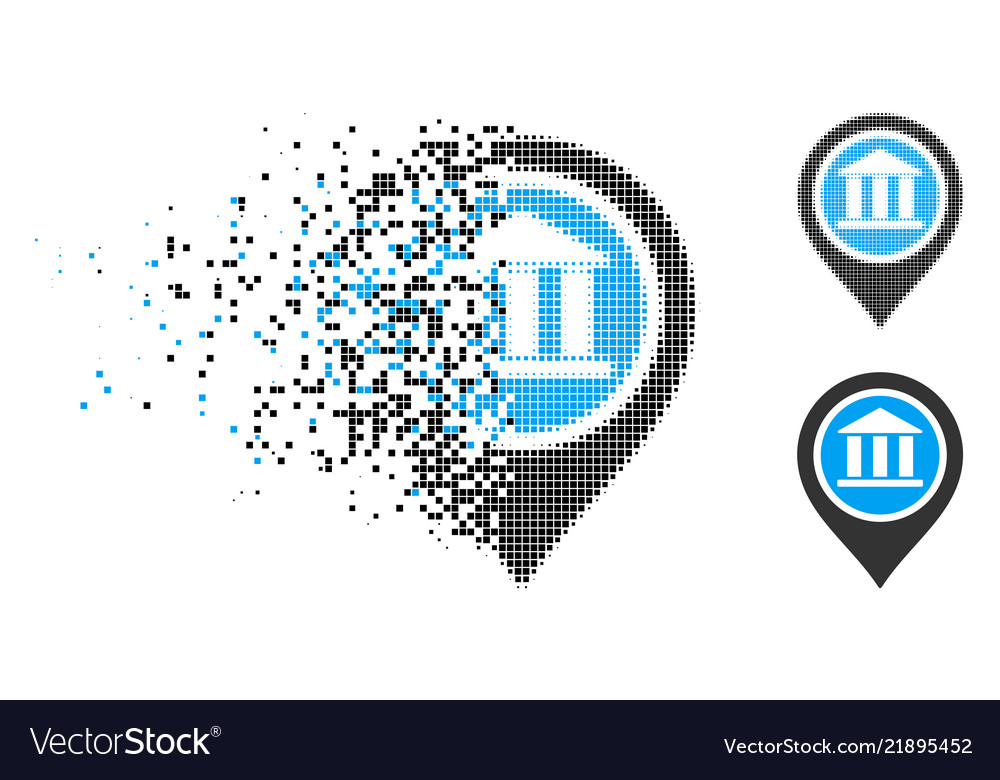 Broken dot halftone bank map pointer icon vector image Broken dot halftone bank map pointer icon