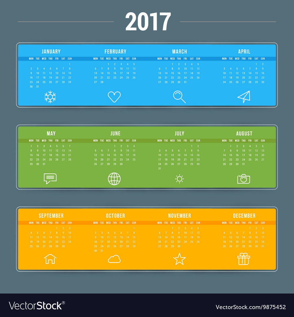 Calendar for 2017 year design stationery template
