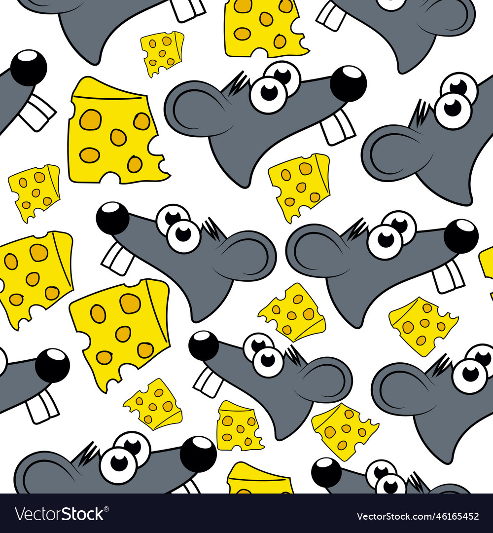 Cartoon rat head and cheese hand drawn pattern vector image Cartoon rat head and cheese hand drawn pattern