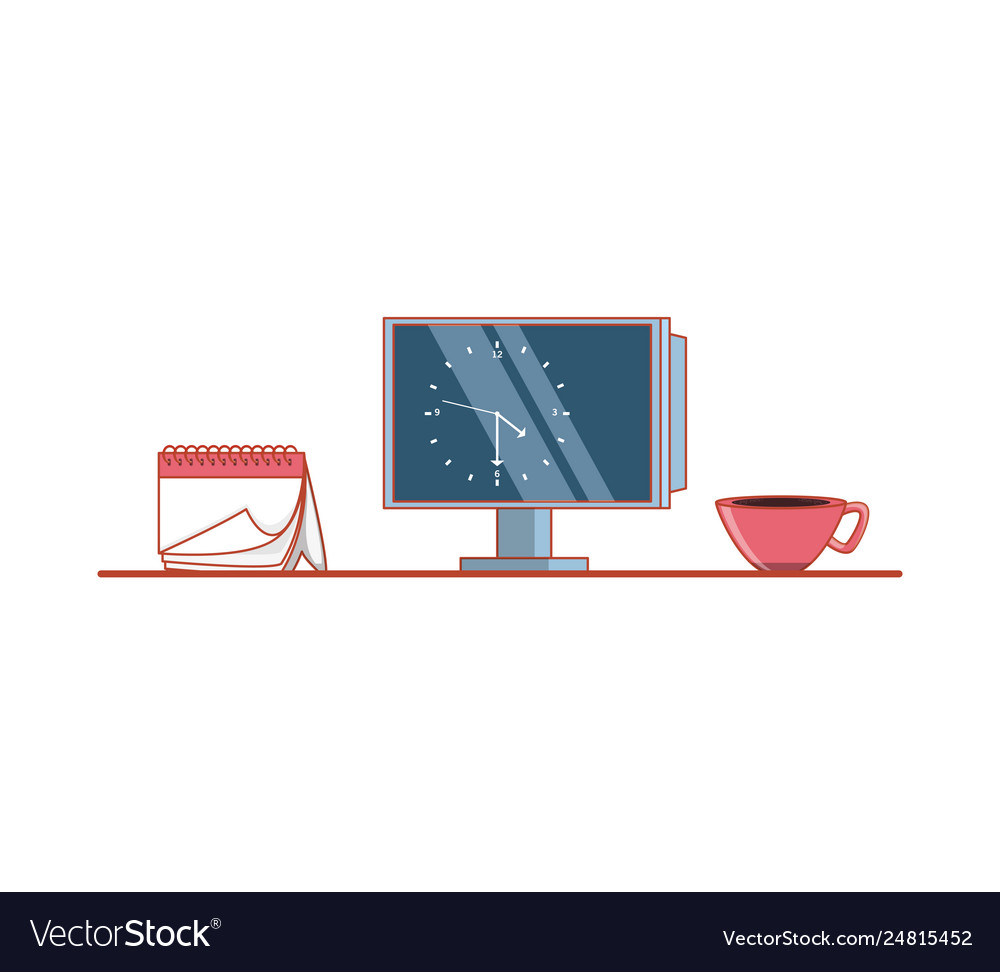 Computer monitor with clock in display and objects