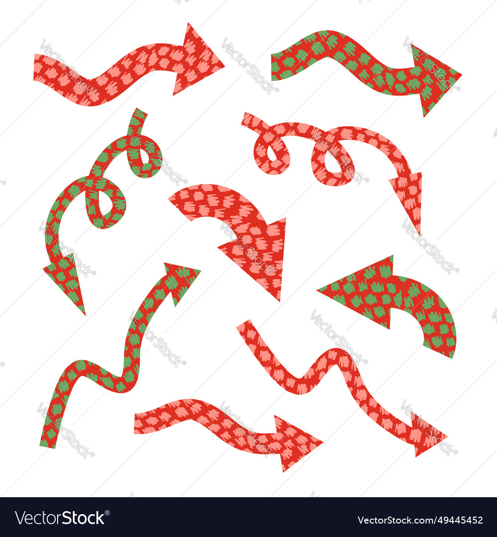 Curved arrows set red pointers with hand vector image Curved arrows set red pointers with hand