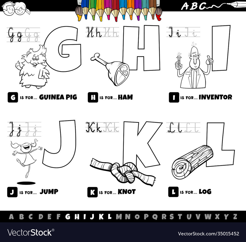 Educational cartoon alphabet letters set from g