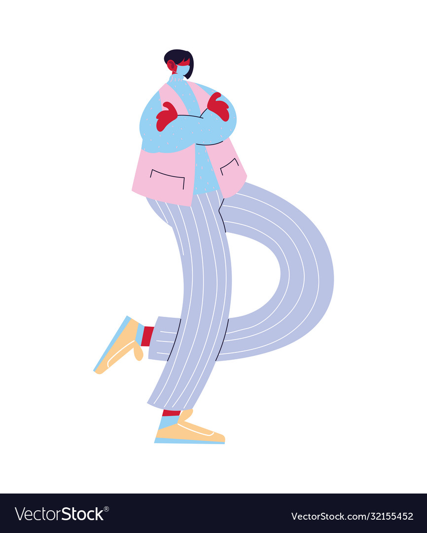 Man with mask walking objects