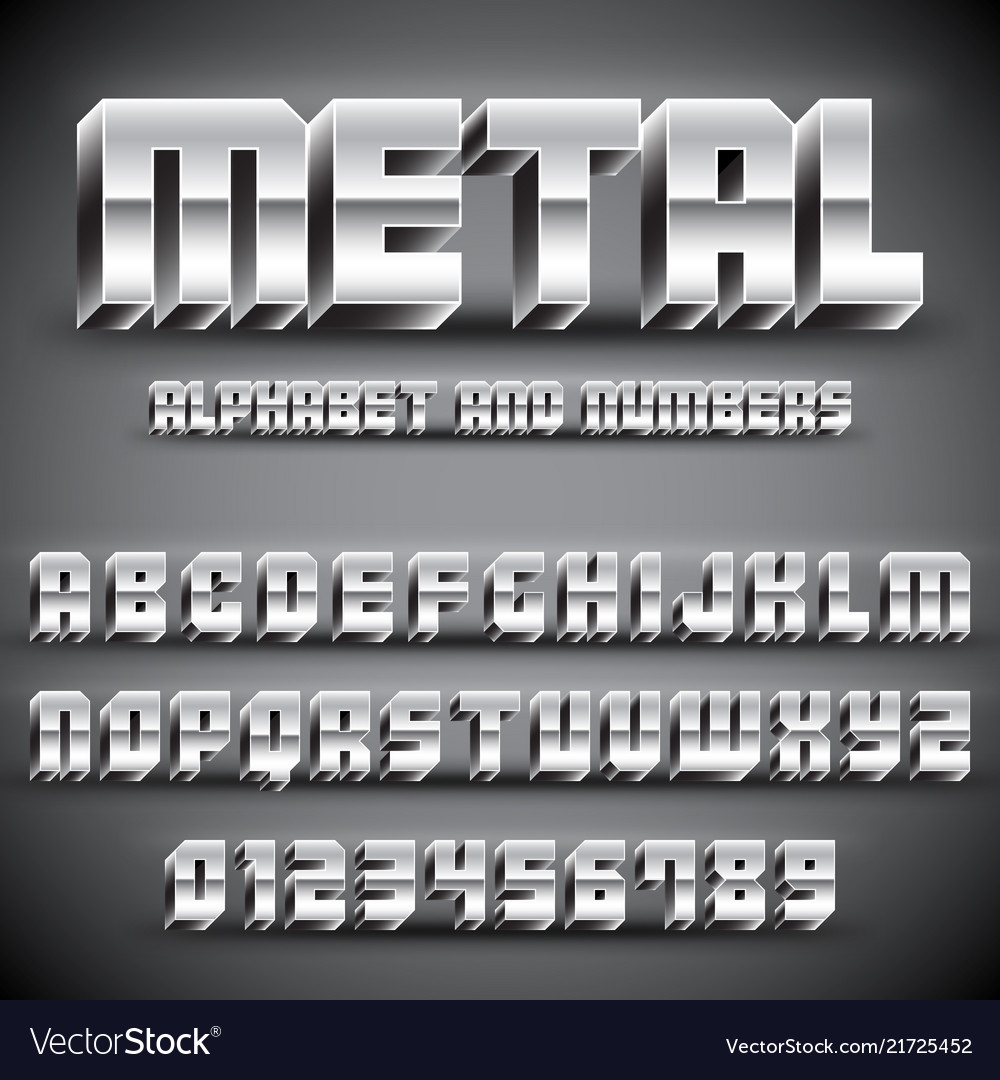 Metal alphabet and numbers Royalty Free Vector Image