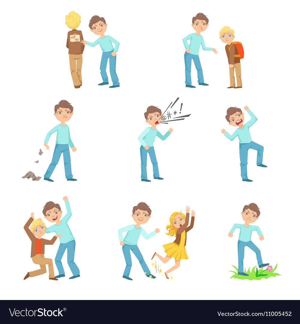 Older boy bullying young children and behaving Vector Image