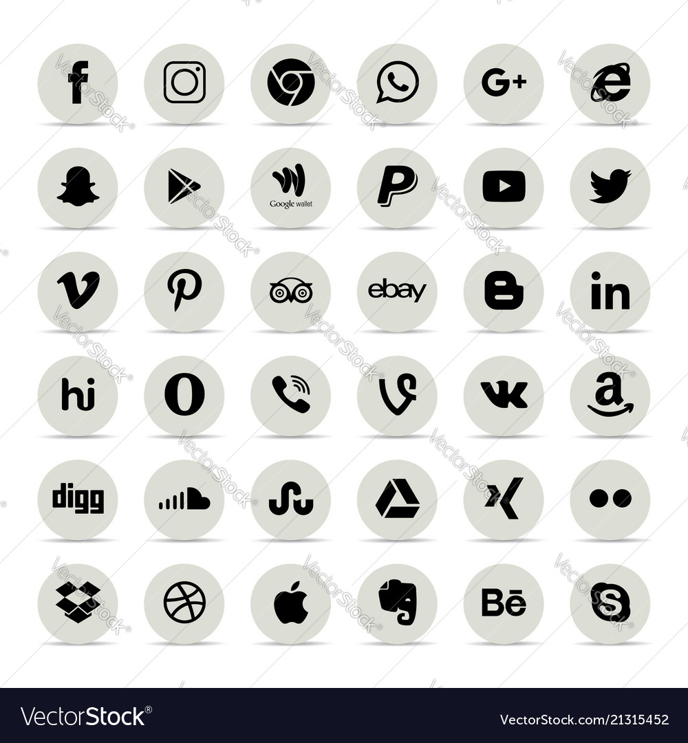 Popular social media icons such as facebook Vector Image