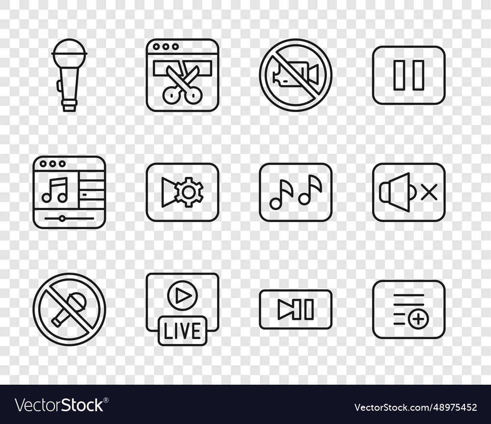 Set line mute microphone add to playlist vector image Set line mute microphone add to playlist
