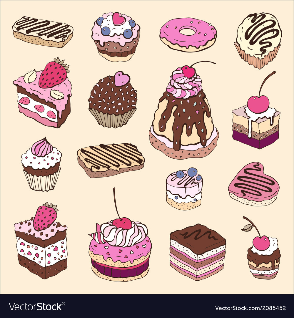 Set Of Cute Cake Royalty Free Vector Image Vectorstock