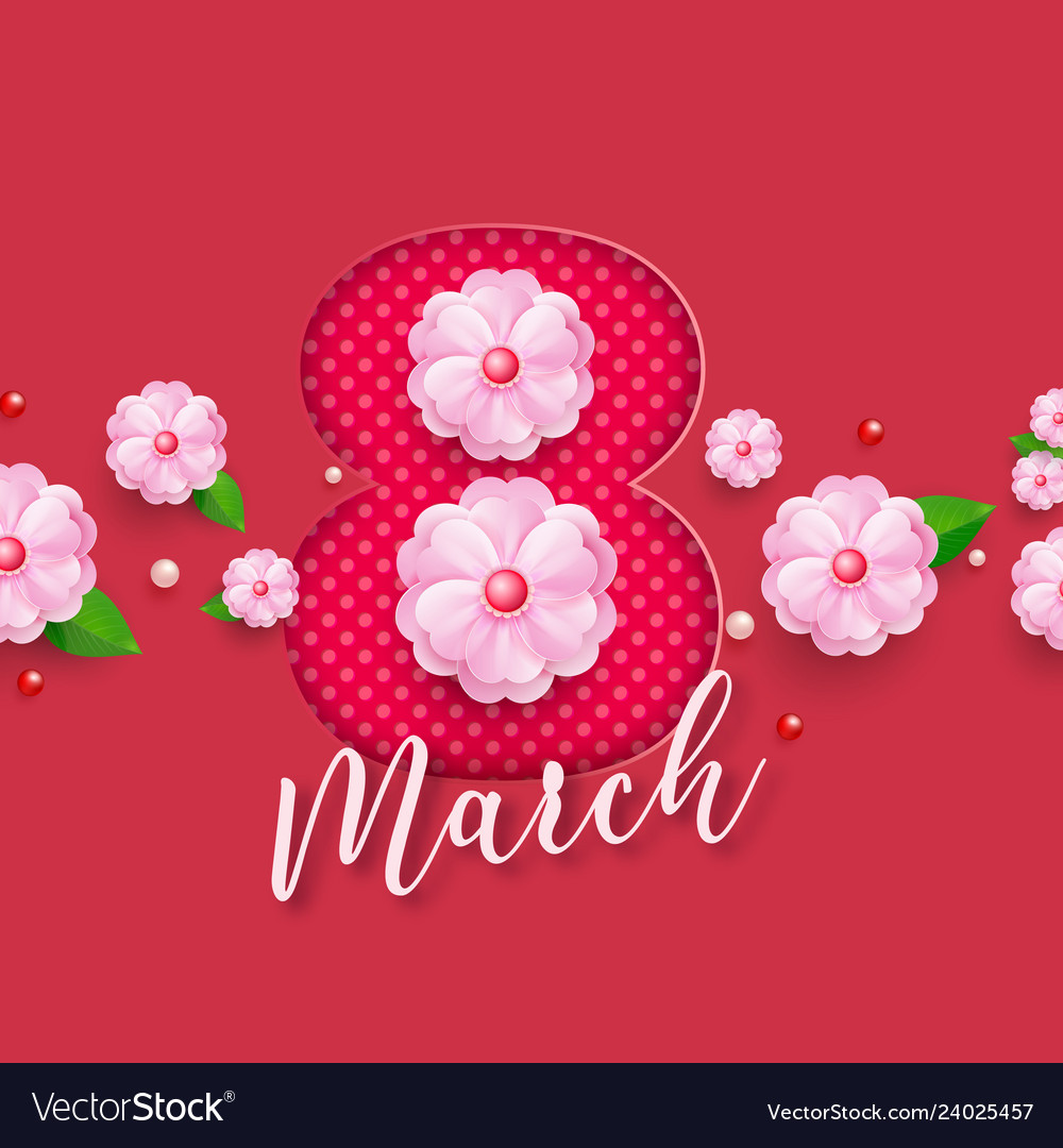 Abstract floral greeting card with 8 march - paper vector image Abstract floral greeting card with 8 march - paper
