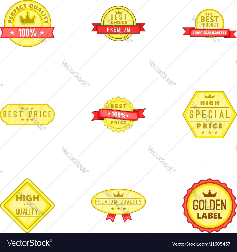 Best quality label icons set cartoon style Vector Image