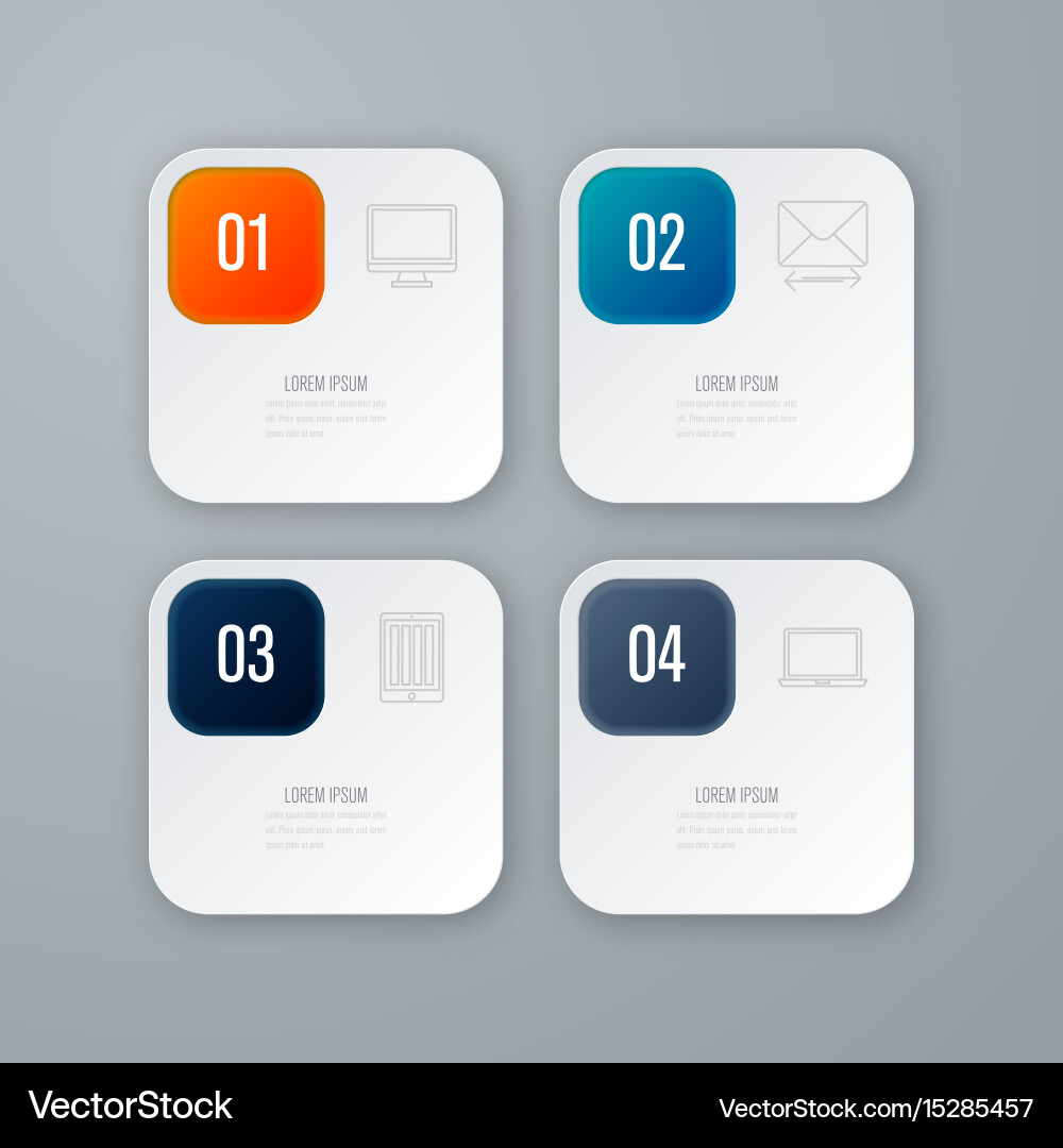 Business infographics template 4 steps with square
