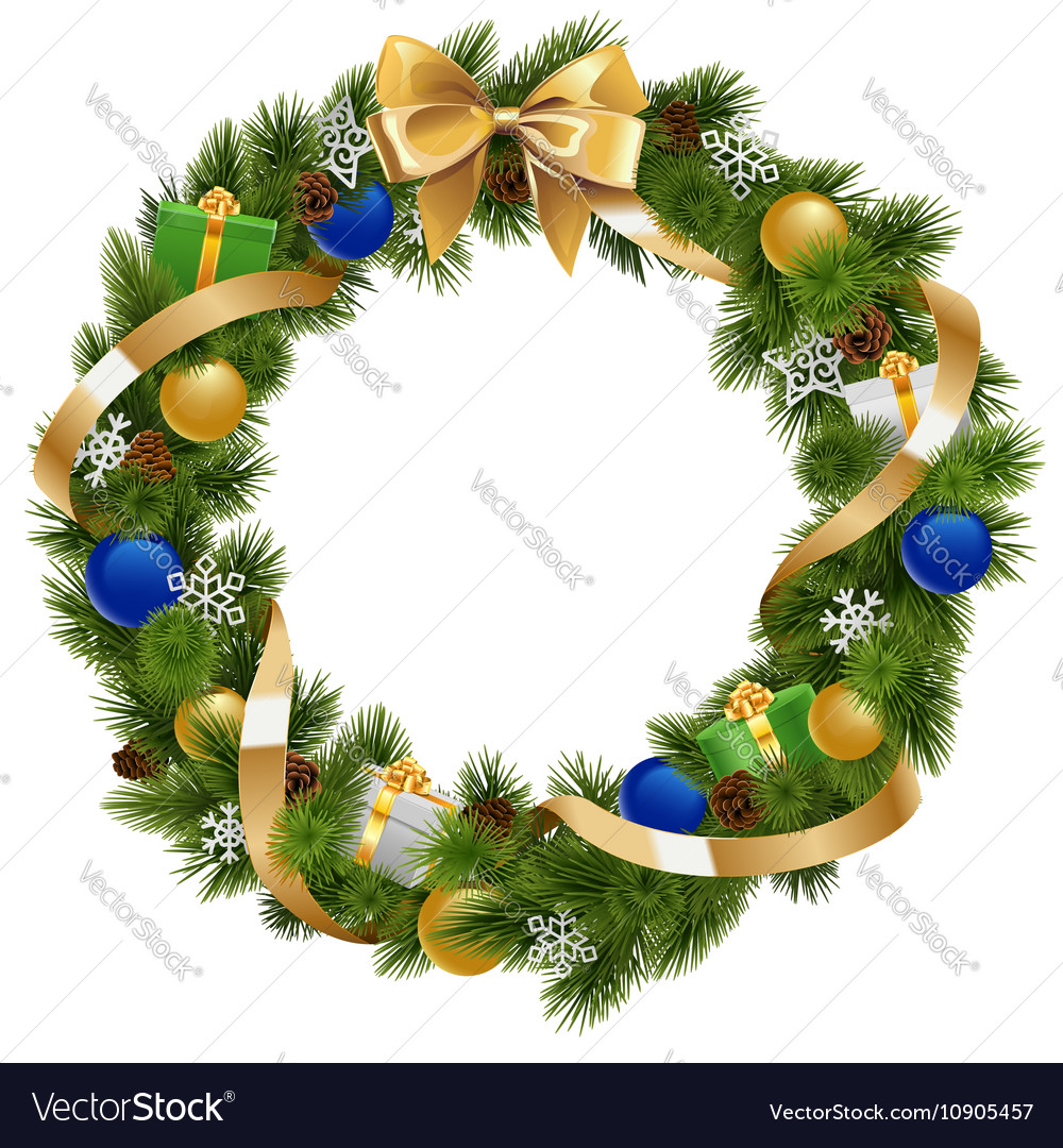 Christmas Wreath With Golden Ribbon Royalty Free Vector