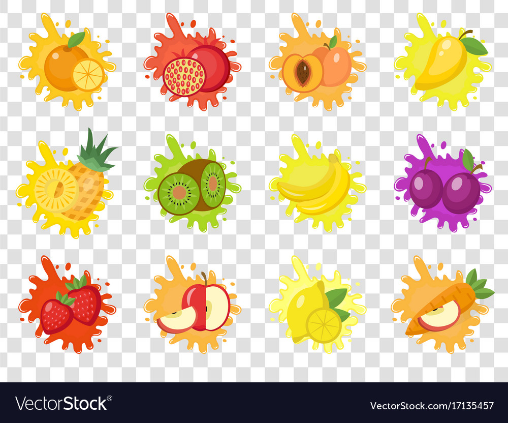 Fruits splash set of labels fruit splashes drops