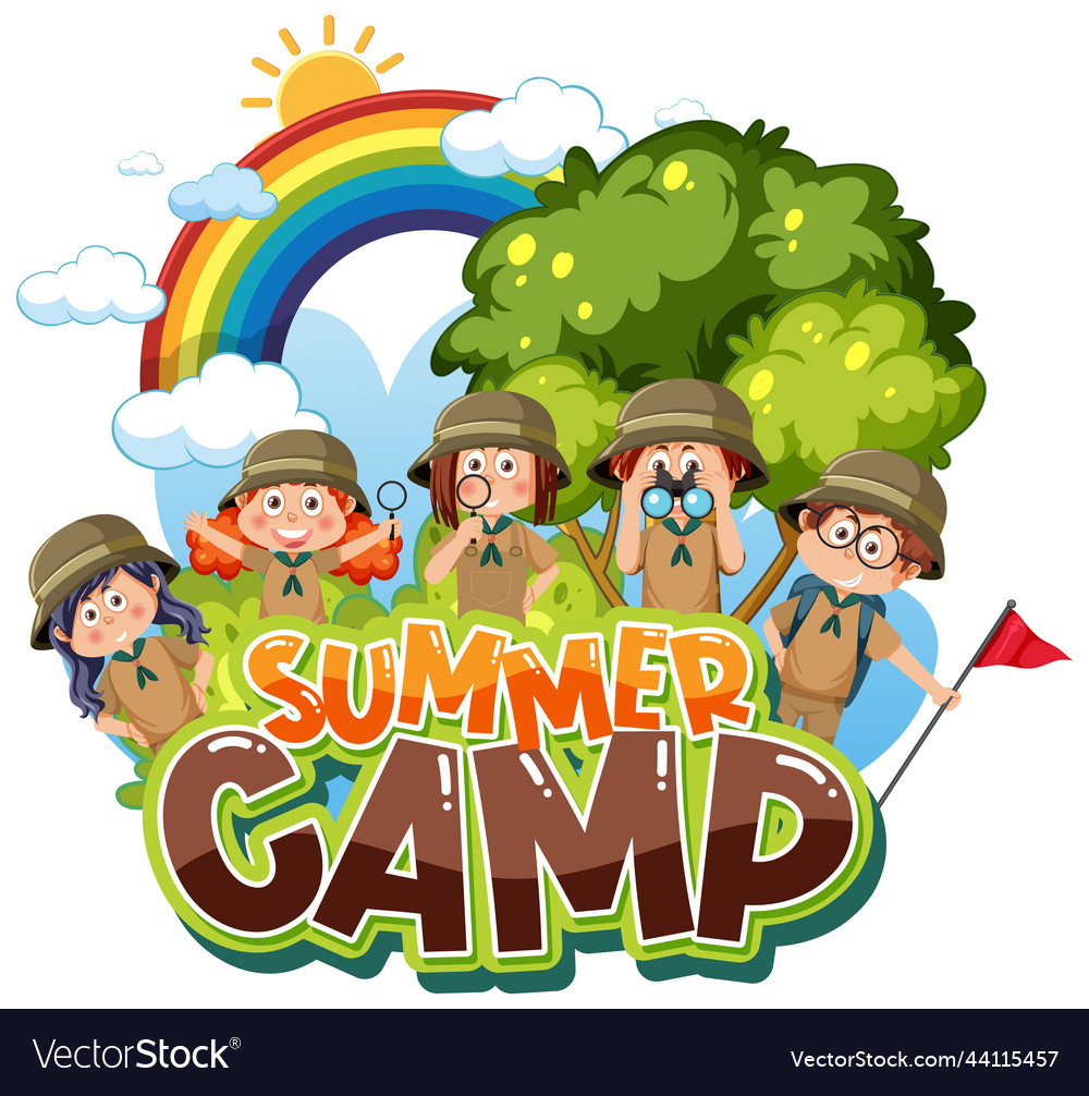 Group of children camping out Royalty Free Vector Image