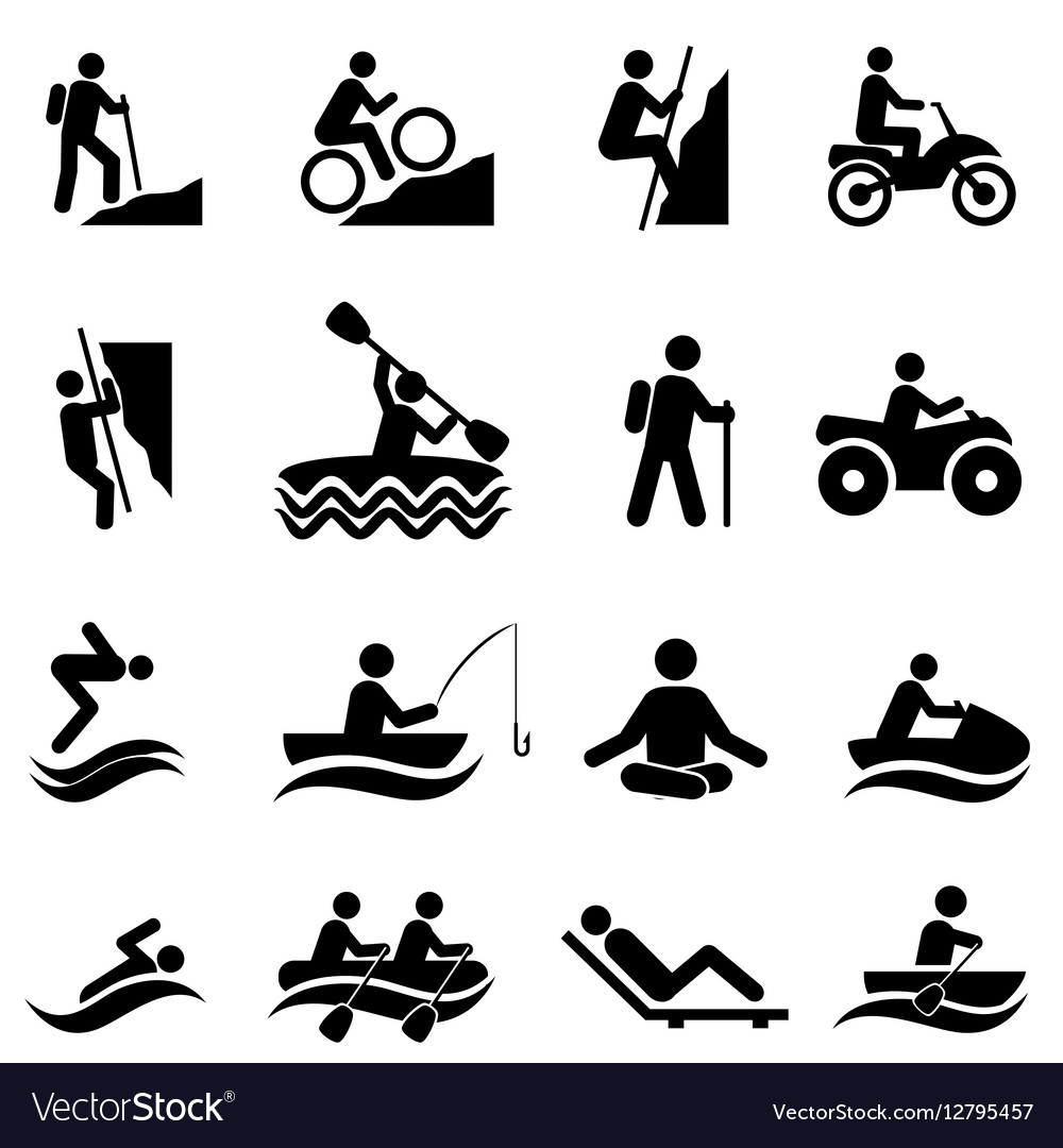 Outdoor leisure activies and recreation icons Vector Image