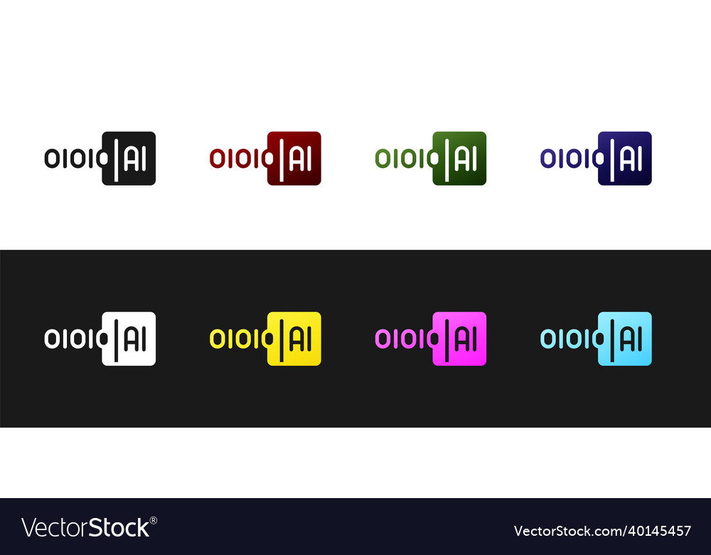 Set binary code icon isolated on black and white vector image Set binary code icon isolated on black and white