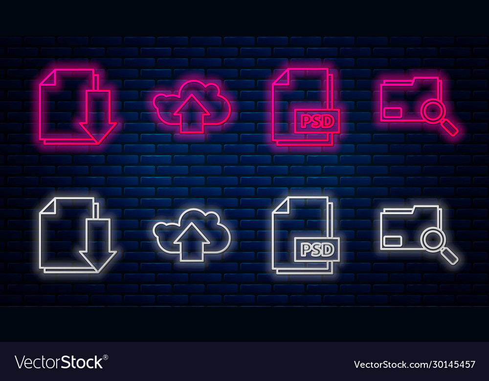 Set line cloud upload psd file document vector image Set line cloud upload psd file document