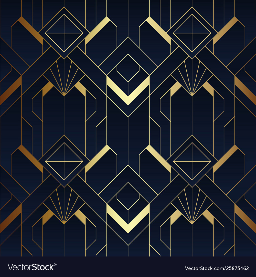 Abstract art deco seamless blue and golden pattern