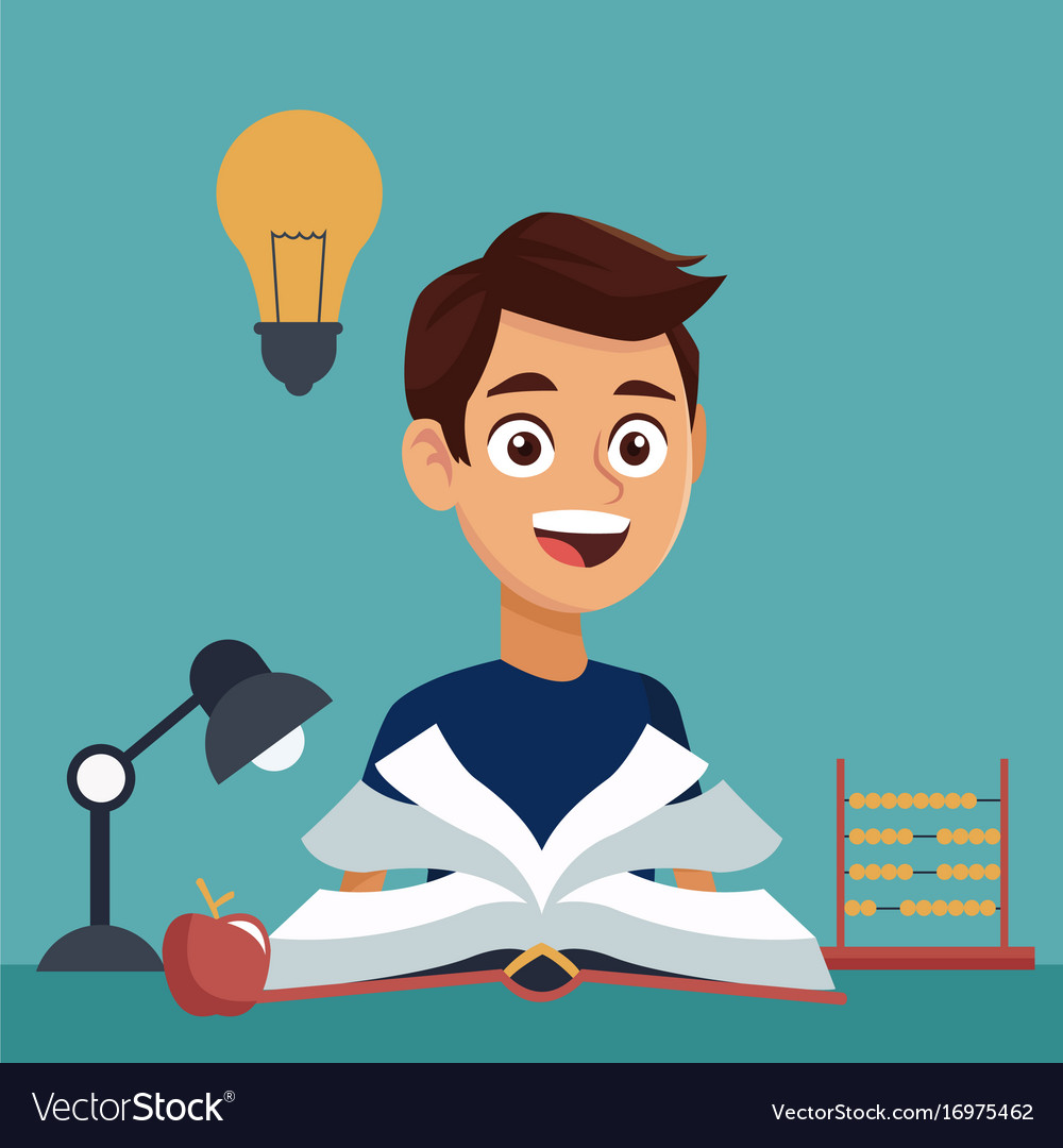 Color background with boy student book Royalty Free Vector