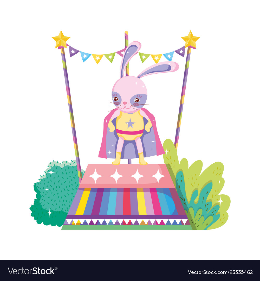Cute circus rabbit with layer in stage