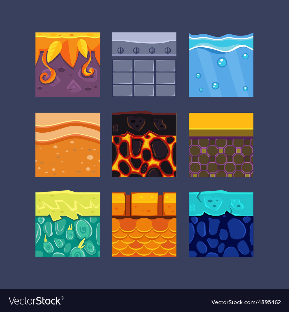 Different materials and textures for the game Vector Image