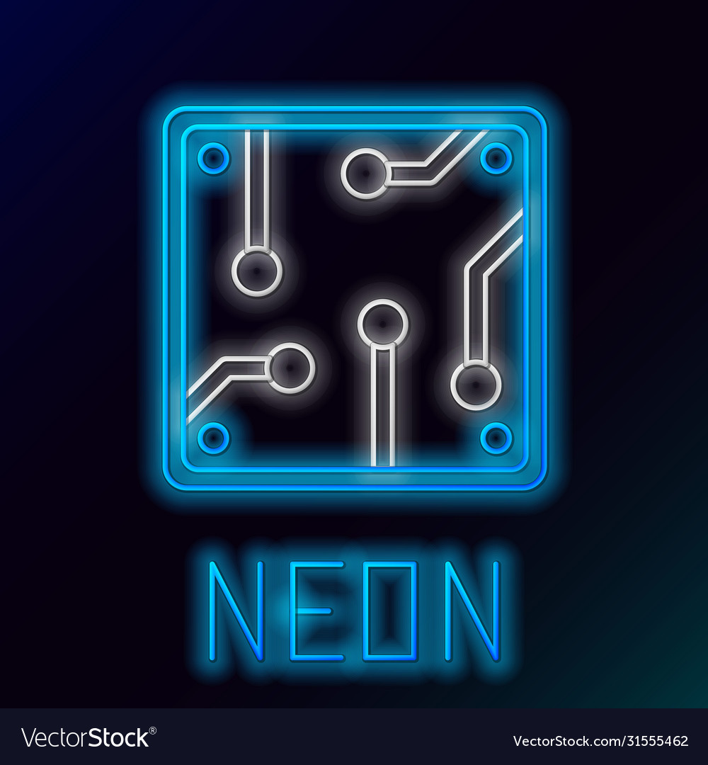 Glowing neon line processor icon isolated on black