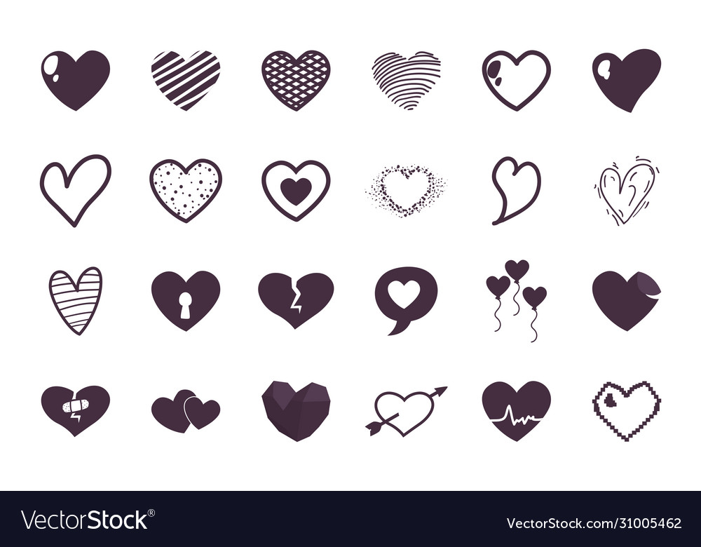Hearts line style icon set design vector image Hearts line style icon set design
