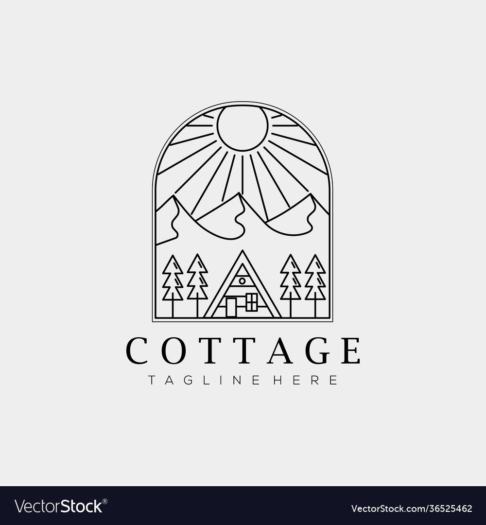 Natural Wooden Cabin Cottage Line Art Design Vector Image