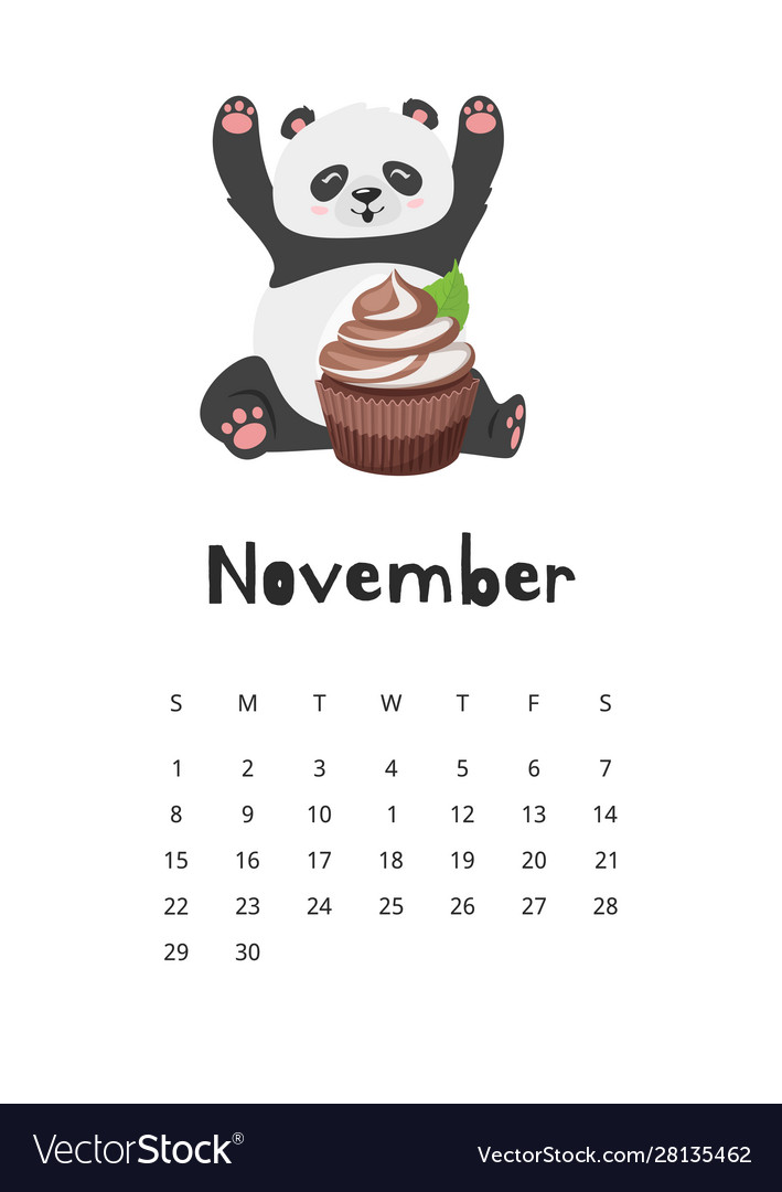 November calendar with panda template
